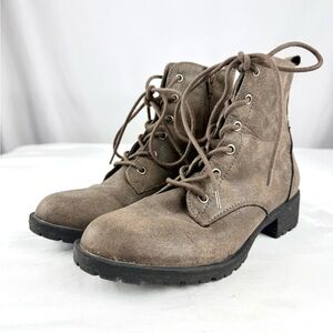 Sun & Sand Faux Leather Lace-Up Ankle Boots in Taupe with Side Zip